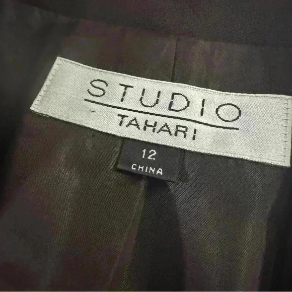 Studio Tahari Size 12 Silk Skirt Suit Brown w/Embellishments Snap Enclosure - Picture 12 of 16